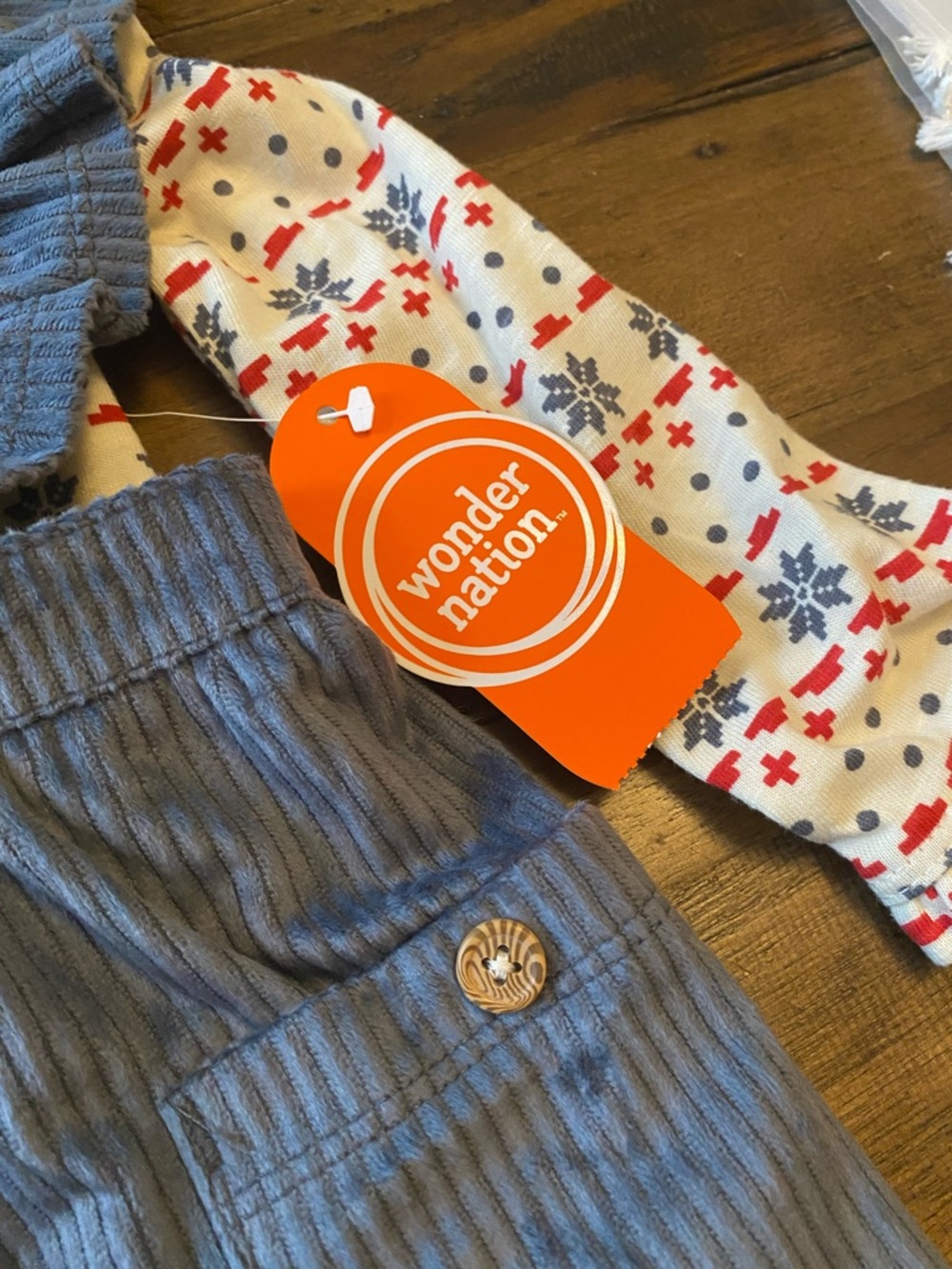 wonder nation Blue Corduroy Overalls with Cream Printed Top